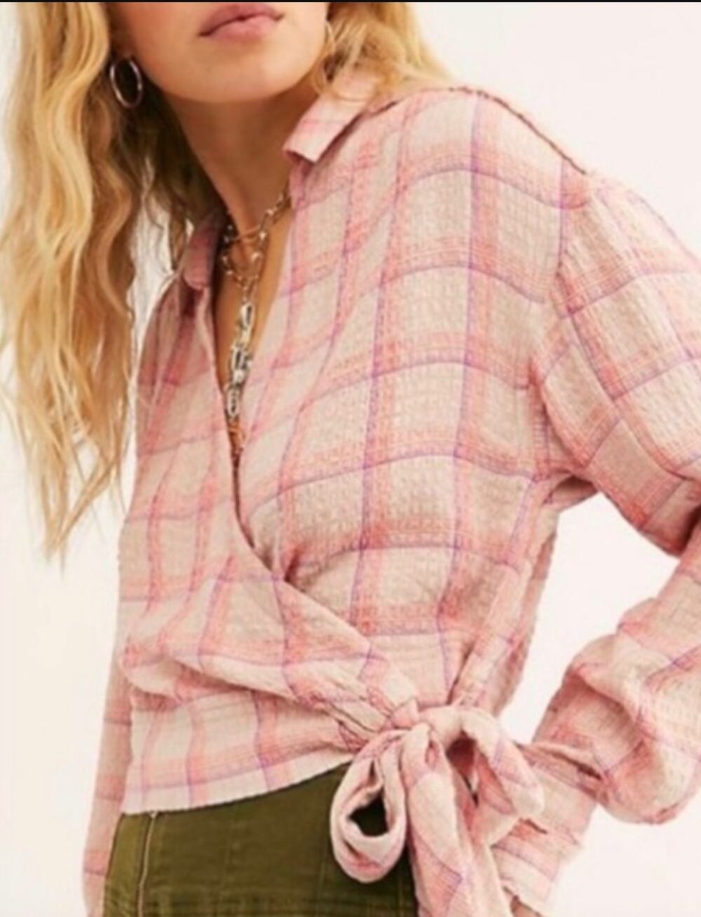 Free People Running Wild Wrap Top Pink Medium